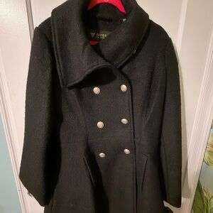 GUESS Women's Black Double-Breasted Coat